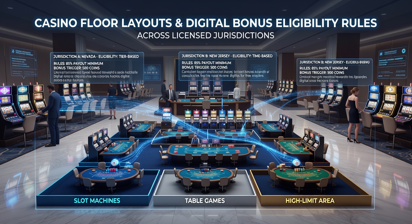 Digital overlay on casino floor showing bonus eligibility zones and sensor placements