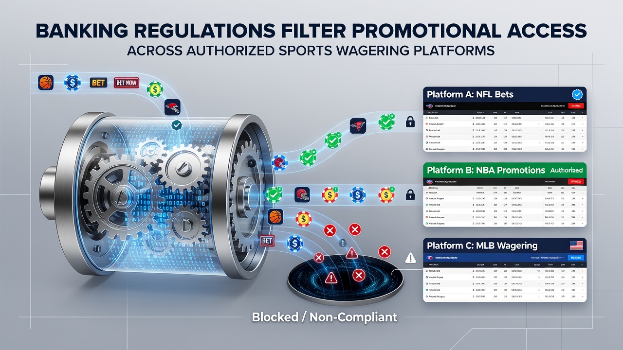 Banking interface showing transaction approvals for sports wagering platforms under regulatory review