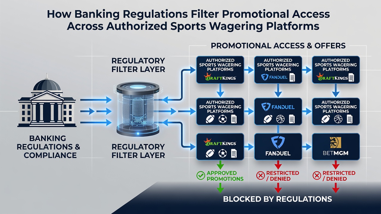 Regulatory compliance dashboard displaying filtered promotional access across different state wagering platforms
