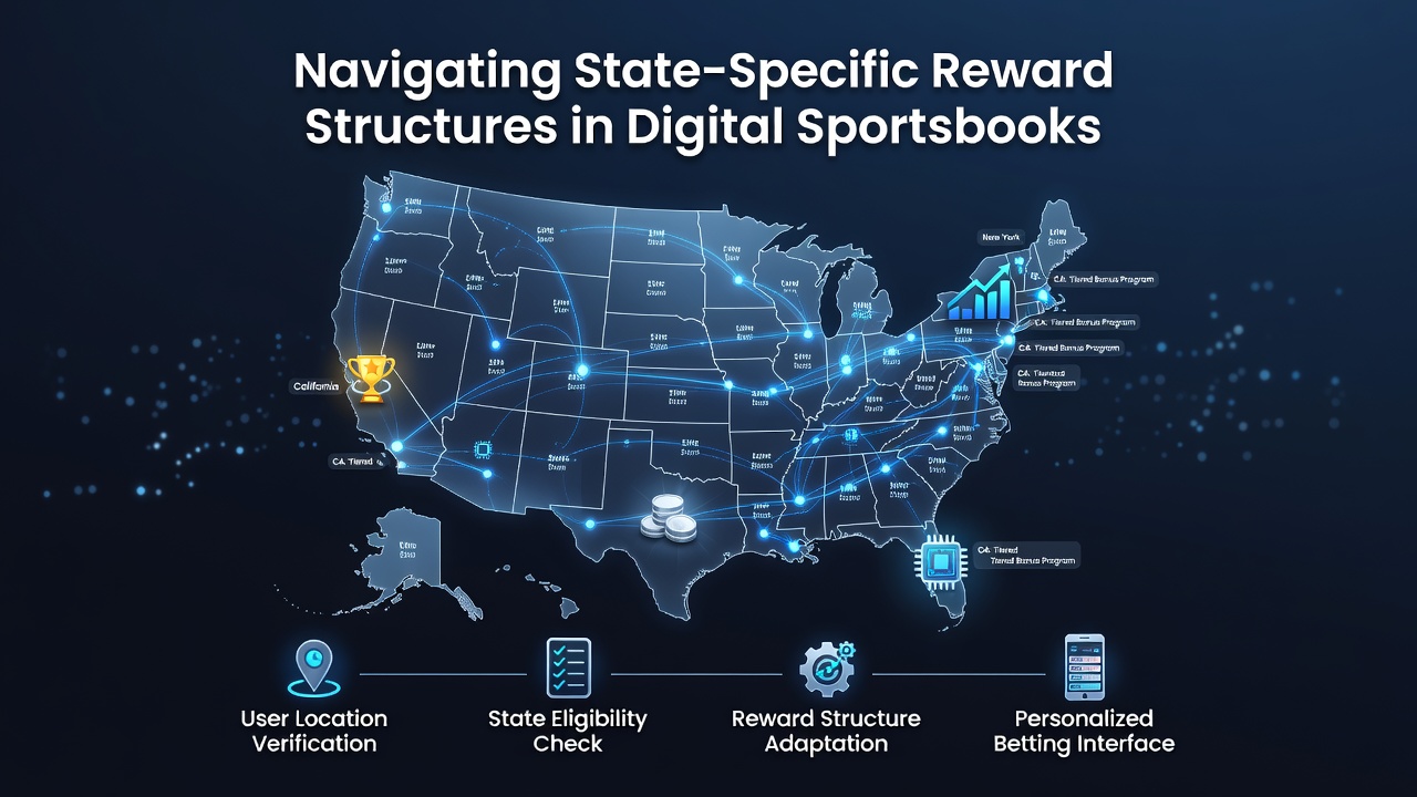 Overview of state-specific reward structures in digital sportsbooks showing varied promotional interfaces across jurisdictions