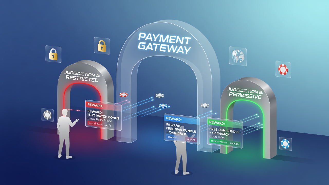 Dashboard view of payment processor rules adapting betting rewards to multiple state regulations