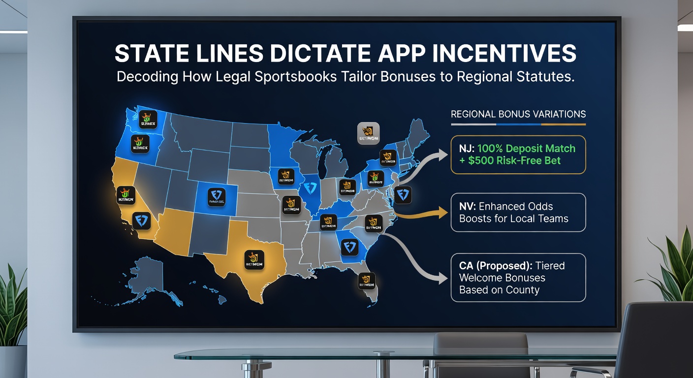 Map overlay illustrating varying sportsbook bonus rules by U.S. state jurisdiction