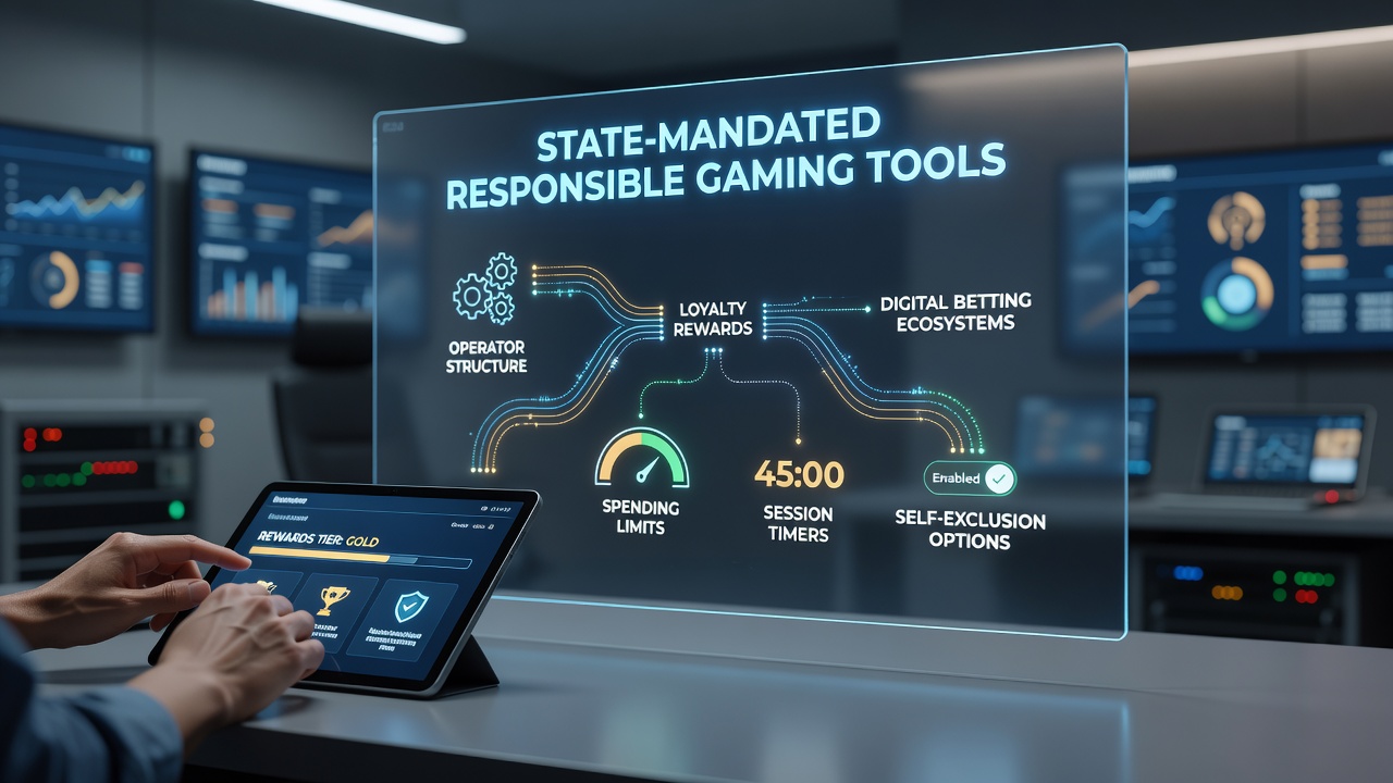 Illustration showing responsible gaming tools integrated with loyalty reward systems in digital betting platforms