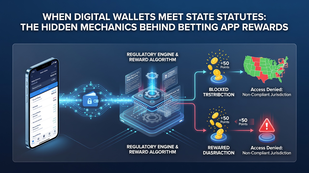 Backend flowchart of how betting apps evaluate digital wallet deposits against state reward rules